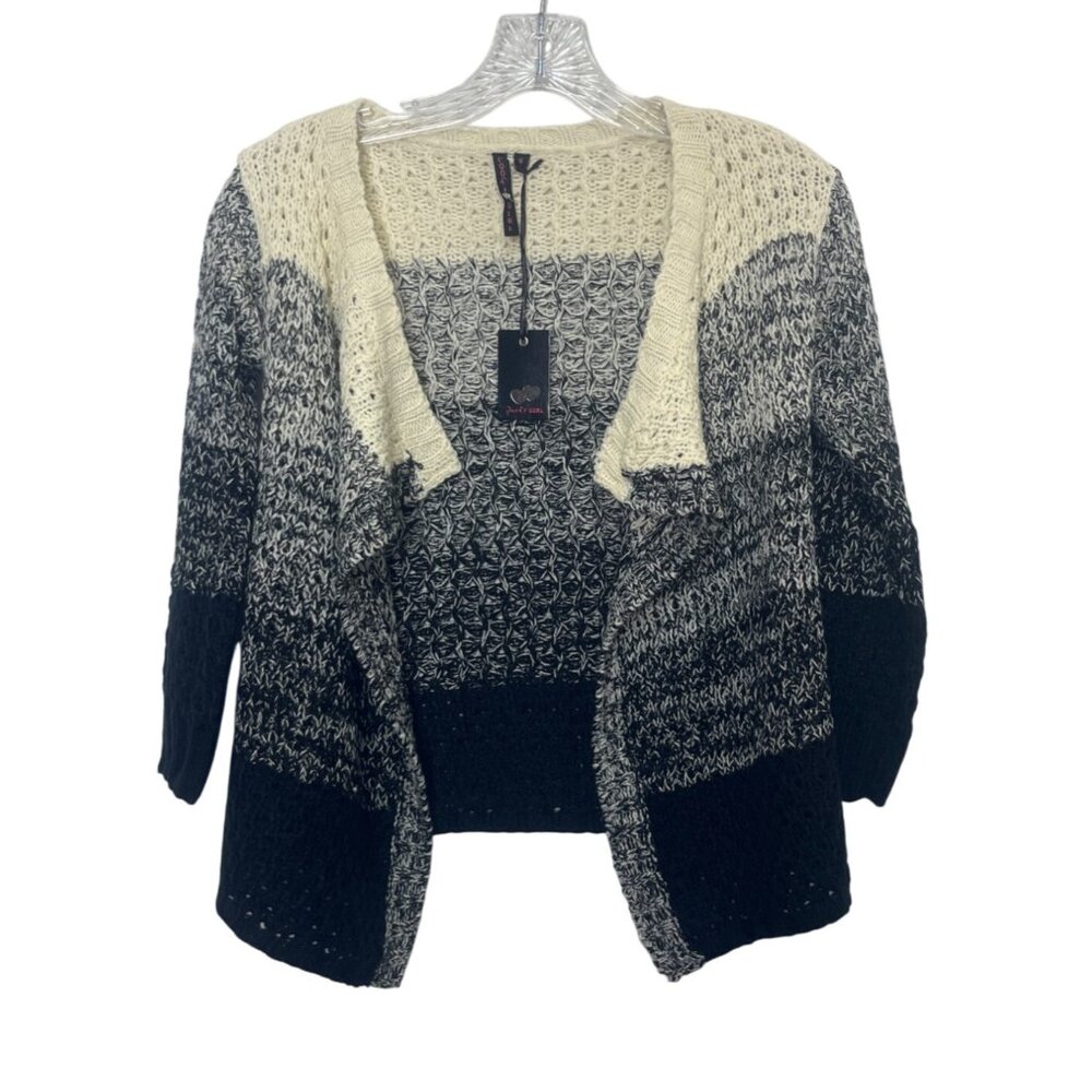 Poof! Girl Open Front Cardigan Sweater Girls Small Black Tan New Ombre